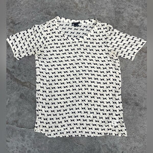 THEORY 100% silk T-shirt white black arrow